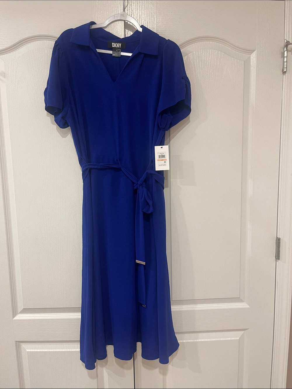 DKNY Electric Blue Midi Dress with Self-Tie Waist - Picture 2 of 9